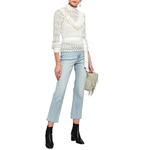 Maje open knit high neck ruffle crochet sweater Size 3 - Picture 4 of 9